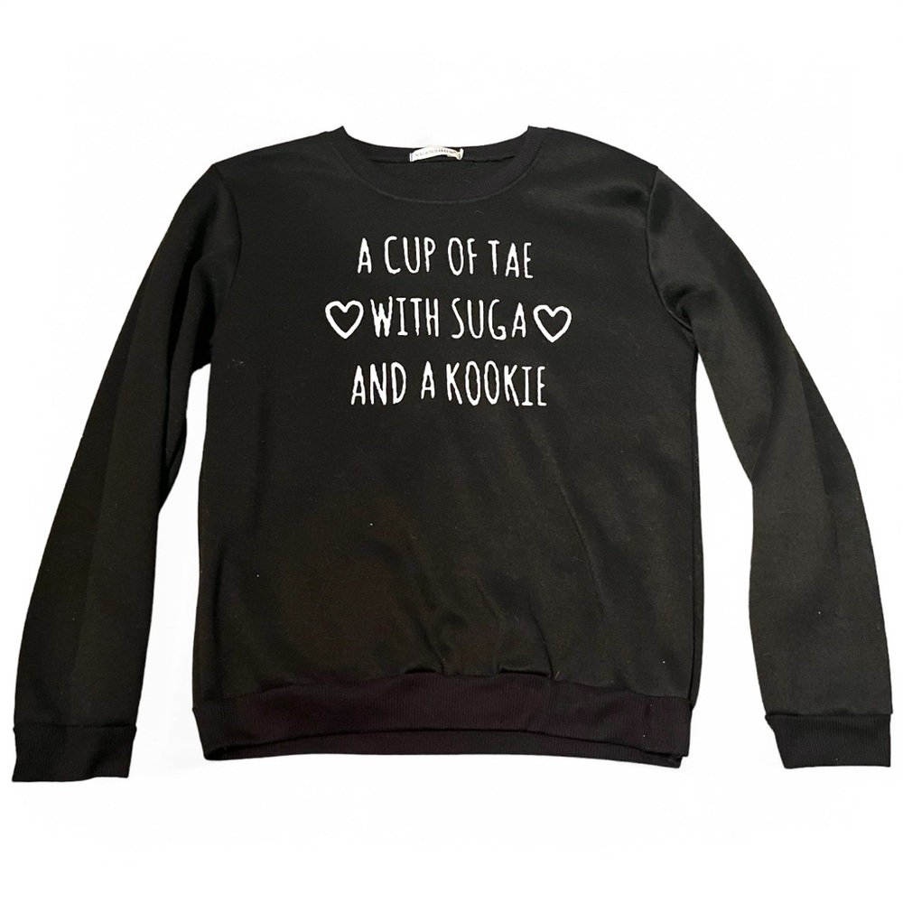 BTS Kpop Quote Black Long-Sleeve Fleece Pullover Crewneck Sweatshirt